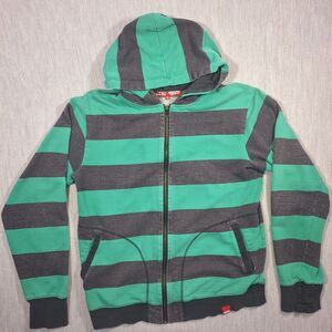 Vans Striped Zip Up Hoodie Men’s M Green Gray Skater Thumb Holes Grunge